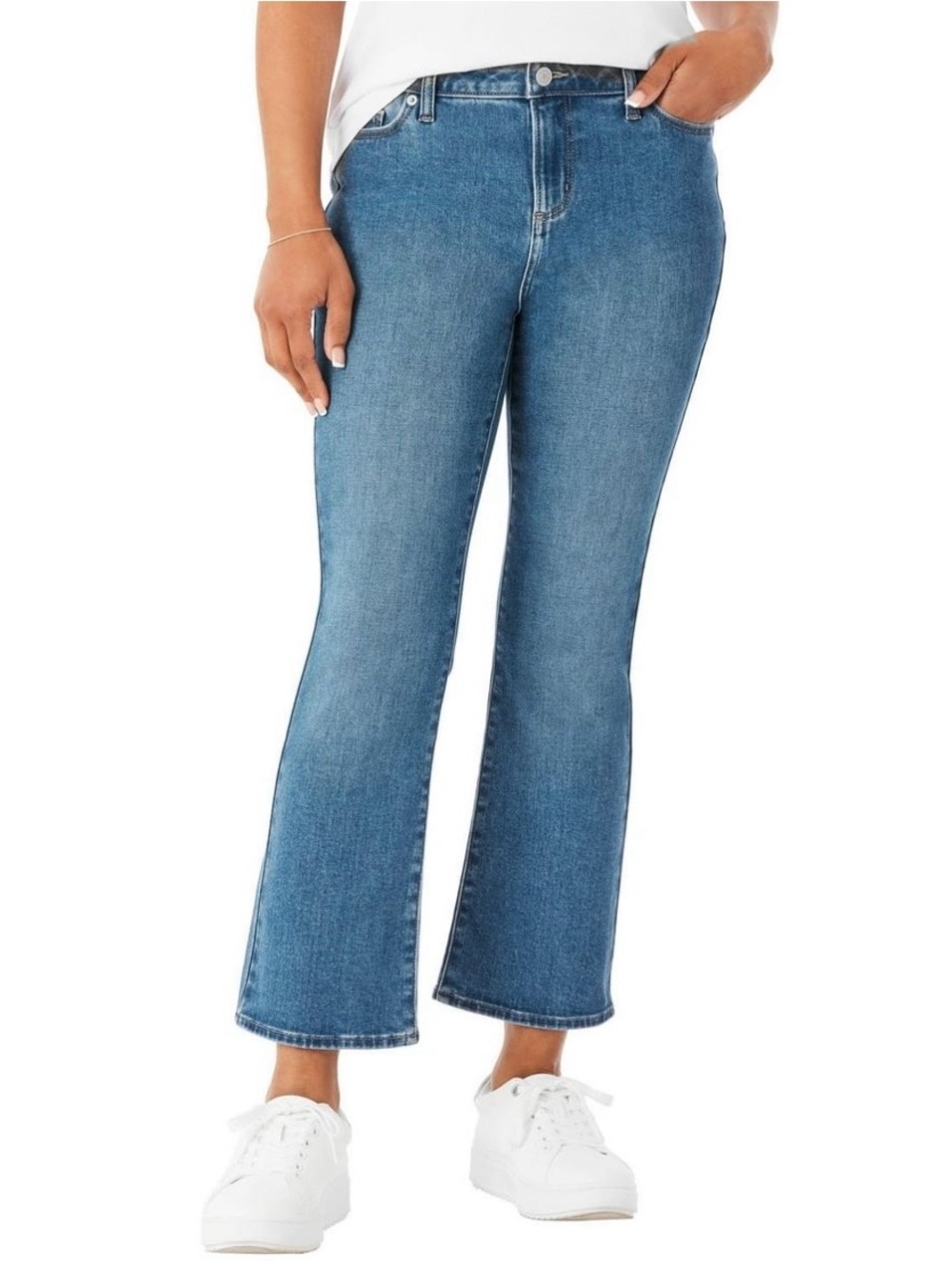 Womens Denim Blue Jeans Crop Flare